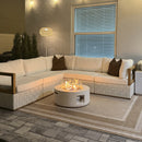 PURPLE LEAF Griffin L-shaped Patio Conversation Set White with Cushion Pillows Ottoman and Premium Leather for Patio Balcony