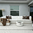 PURPLE LEAF Griffin L-shaped Patio Conversation Set White with Cushion Pillows Ottoman and Premium Leather for Patio Balcony