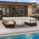 PURPLE LEAF Griffin U-shaped Patio Conversation Set Black with Cushion Pillows Ottoman and Premium Leather for Gathering Entertaining