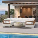 PURPLE LEAF Griffin U-shaped Patio Conversation Set White with Cushion Pillows Ottoman and Premium Leather for Gathering Entertaining