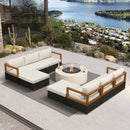 PURPLE LEAF Griffin L-shaped Patio Conversation Set Black with Cushion Pillows Ottoman and Aluminum Frame for Balcony Garden