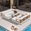 PURPLE LEAF Griffin L-shaped Patio Conversation Set White with Cushion Pillows Ottoman and Aluminum Frame for Balcony Garden