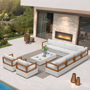 PURPLE LEAF Griffin Classical Patio Conversation Set White with Cushion Pillows Ottoman and Aluminum Frame for Poolside Lounge