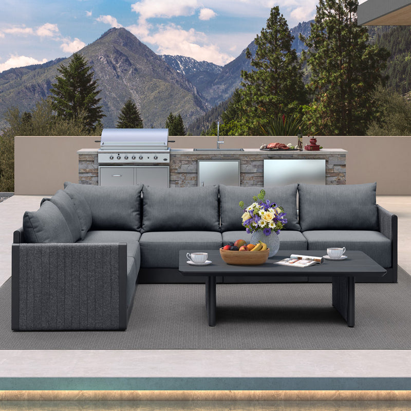 PURPLE LEAF Sanori  Patio Conversation Set with  Grey Ottoman and Cushion Patio Sofas Sectional Set for Poolside Graden