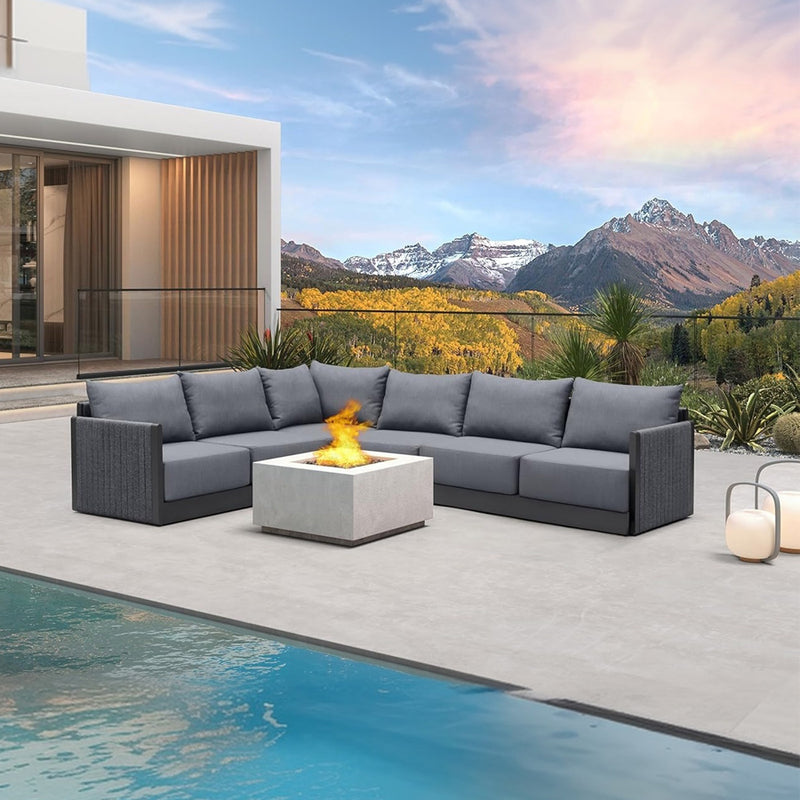 PURPLE LEAF Sanori L-shaped Patio Conversation Set with Grey Ottoman and Cushions for Poolside Graden