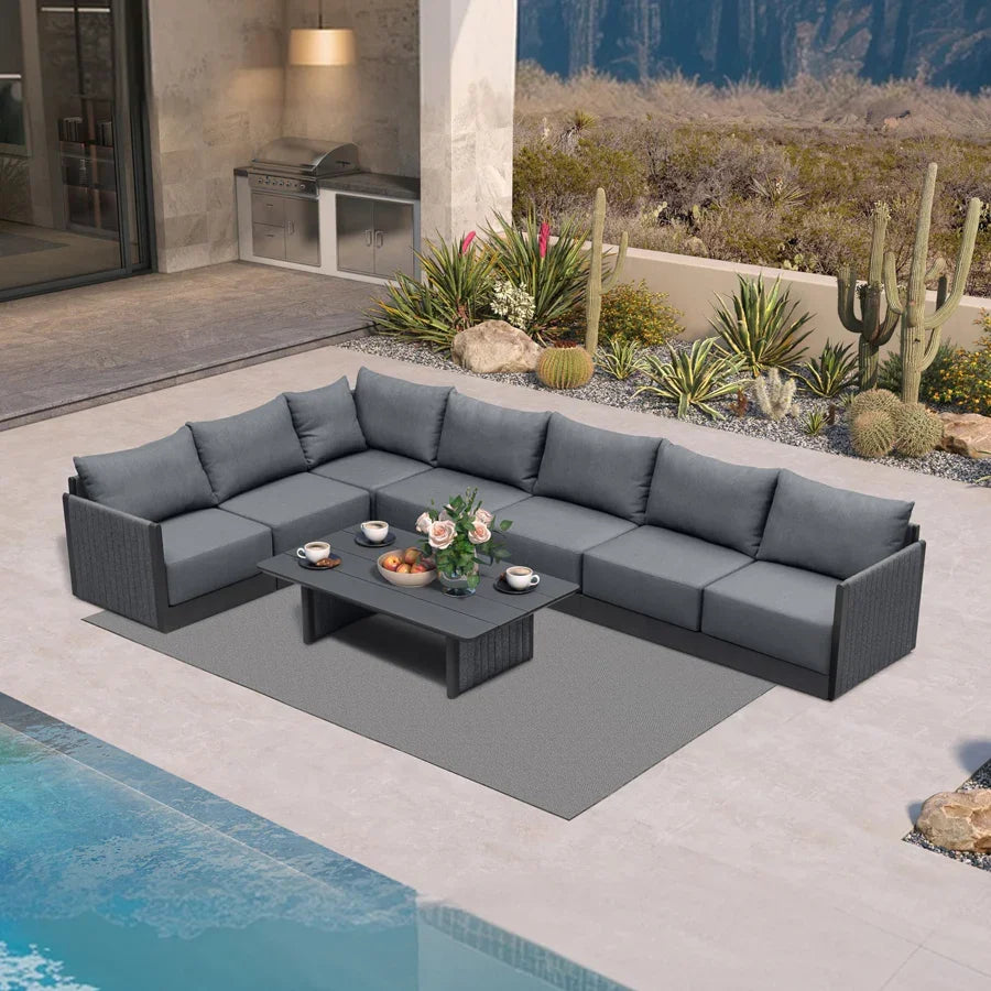 L-Shaped Patio Couch Set | Modular Outdoor Sofa w/ Ottoman