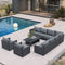 PURPLE LEAF Sanori L-shaped Patio Conversation Set with Grey Ottoman and Cushions for Poolside Graden