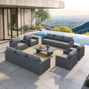 PURPLE LEAF Sanori Symmetrical Patio Conversation Set with Grey Ottoman and Cushions for Poolside Graden