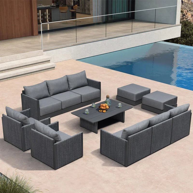 PURPLE LEAF Sanori Classical with Table Patio Conversation Set with Grey Ottoman and Cushions for Poolside Graden