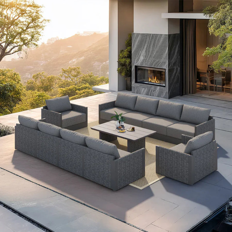 PURPLE LEAF Sanori Symmetrical Patio Conversation Set with Grey Ottoman and Cushions for Poolside Graden