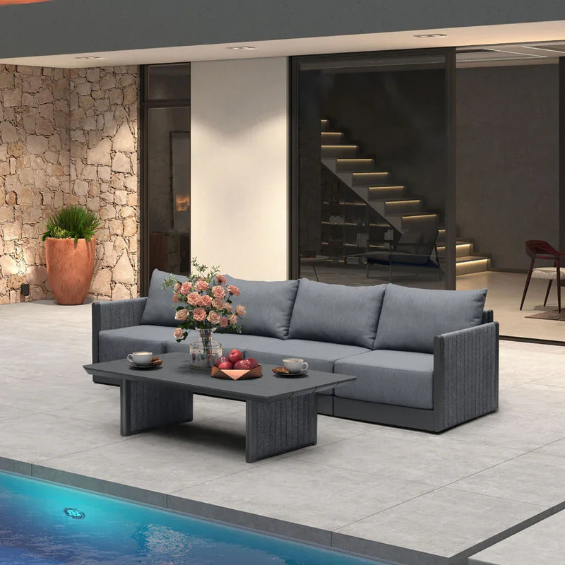 PURPLE LEAF Sanori Classical with Table Patio Conversation Set with Grey Ottoman and Cushions for Poolside Graden