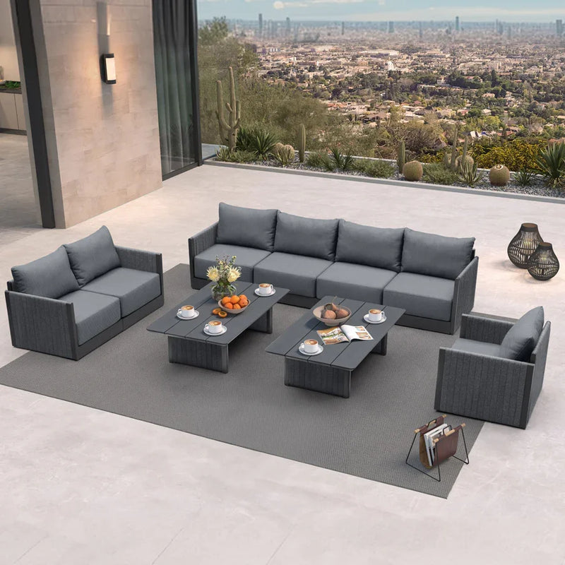 PURPLE LEAF Sanori Classical with Table Patio Conversation Set with Grey Ottoman and Cushions for Poolside Graden