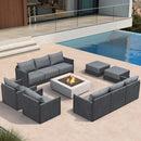 PURPLE LEAF Sanori Symmetrical Patio Conversation Set with Grey Ottoman and Cushions for Poolside Graden