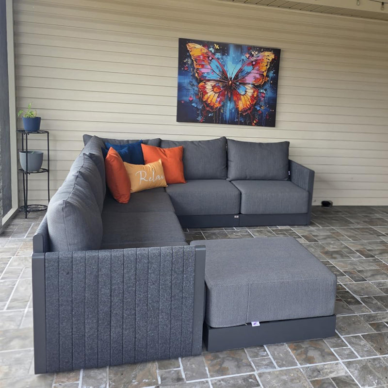 PURPLE LEAF Sanori  Patio Conversation Set with  Grey Ottoman and Cushion Patio Sofas Sectional Set for Poolside Graden