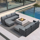 PURPLE LEAF Sanori Symmetrical Patio Conversation Set with Grey Ottoman and Cushions for Poolside Graden