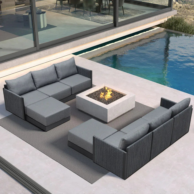 PURPLE LEAF Sanori Symmetrical Patio Conversation Set with Grey Ottoman and Cushions for Poolside Graden