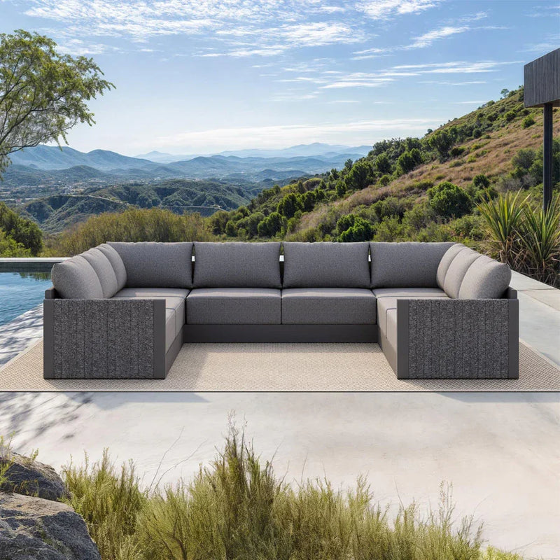 PURPLE LEAF Sanori U-shaped Patio Conversation Set with Grey Ottoman and Cushions for Poolside Graden
