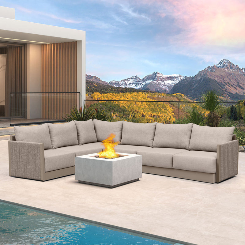 PURPLE LEAF Sanori L-shaped Patio Conversation Set with Beige Ottoman and Cushions for Backyard or Porch
