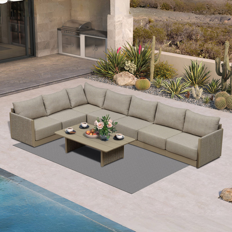 PURPLE LEAF Sanori L-shaped Patio Conversation Set with Beige Ottoman and Cushions for Backyard or Porch