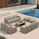 PURPLE LEAF Sanori Classical with Table Patio Conversation Set with Beige Ottoman and Cushions for Backyard or Porch