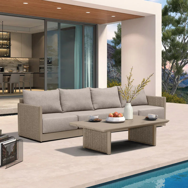 PURPLE LEAF Sanori Classical with Table Patio Conversation Set with Beige Ottoman and Cushions for Backyard or Porch