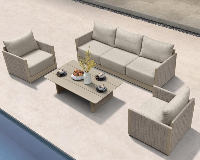 PURPLE LEAF Sanori  Patio Conversation Set with  Beige Ottoman and Cushion Patio Sofas Sectional Set for Backyard Porch