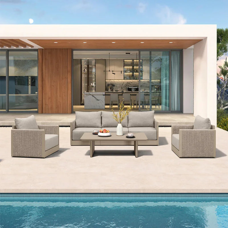 PURPLE LEAF Sanori Classical with Table Patio Conversation Set with Beige Ottoman and Cushions for Backyard or Porch