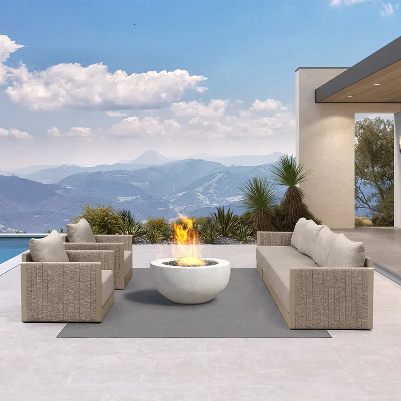 PURPLE LEAF Sanori Classical without Table Patio Conversation Set with Beige Ottoman and Cushions for Backyard or Porch