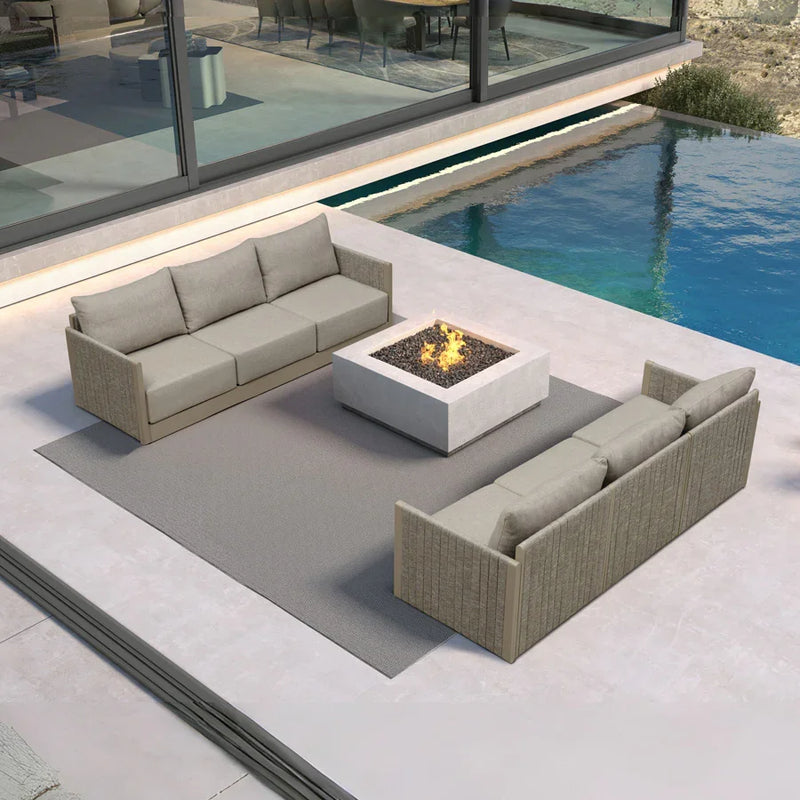 PURPLE LEAF Sanori Classical without Table Patio Conversation Set with Beige Ottoman and Cushions for Backyard or Porch