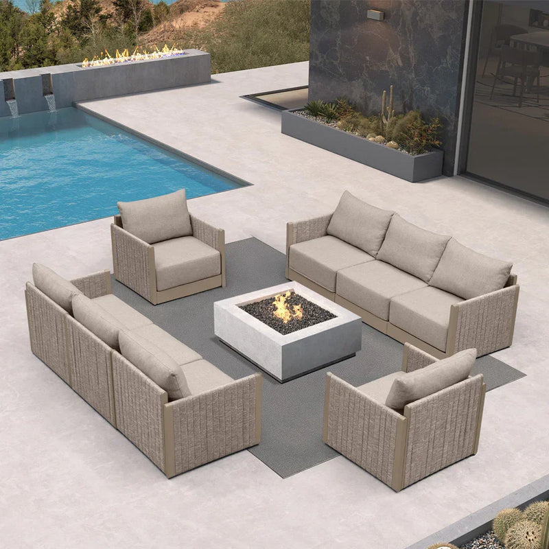 PURPLE LEAF Sanori Classical without Table Patio Conversation Set with Beige Ottoman and Cushions for Backyard or Porch