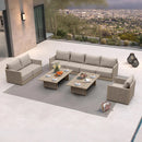 PURPLE LEAF Sanori Classical with Table Patio Conversation Set with Beige Ottoman and Cushions for Backyard or Porch