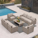 PURPLE LEAF Sanori Classical with Table Patio Conversation Set with Beige Ottoman and Cushions for Backyard or Porch