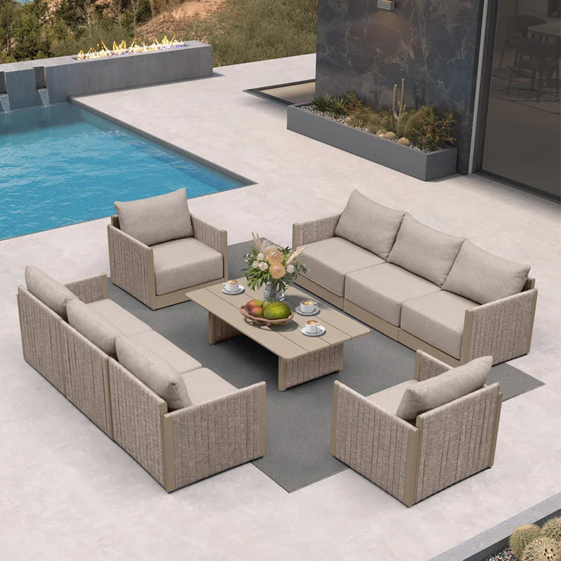 PURPLE LEAF Sanori Classical with Table Patio Conversation Set with Beige Ottoman and Cushions for Backyard or Porch