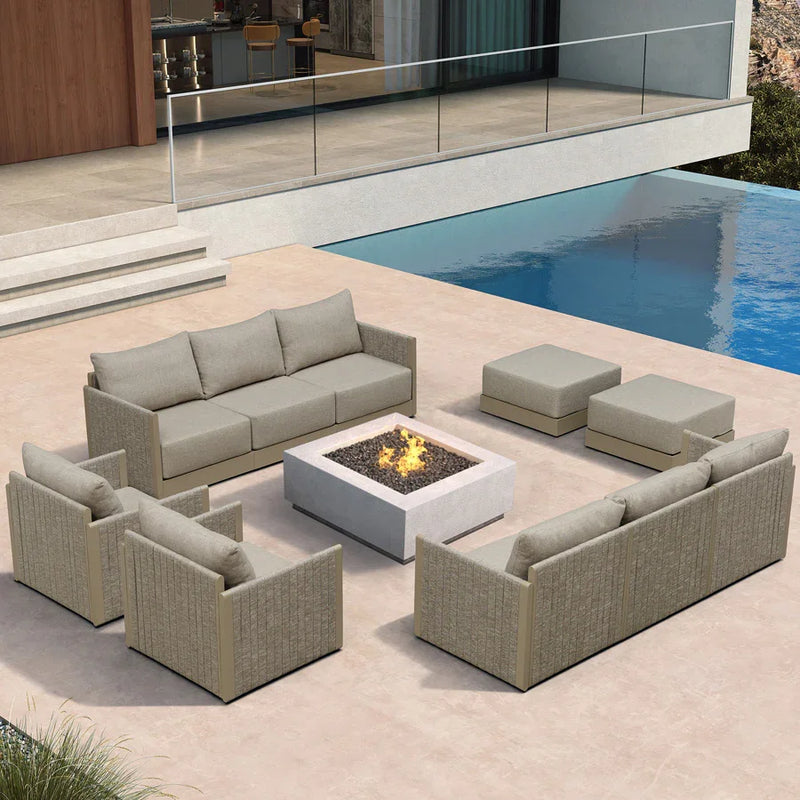 PURPLE LEAF Sanori Symmetrical Patio Conversation Set with Beige Ottoman and Cushions for Backyard or Porch
