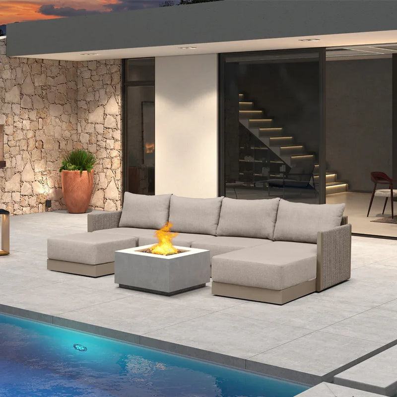 PURPLE LEAF Sanori Symmetrical Patio Conversation Set with Beige Ottoman and Cushions for Backyard or Porch