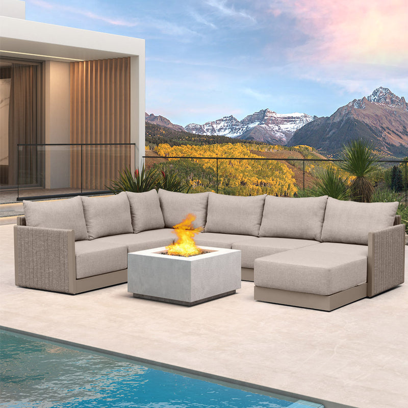 PURPLE LEAF Sanori  Patio Conversation Set with  Beige Ottoman and Cushion Patio Sofas Sectional Set for Backyard Porch