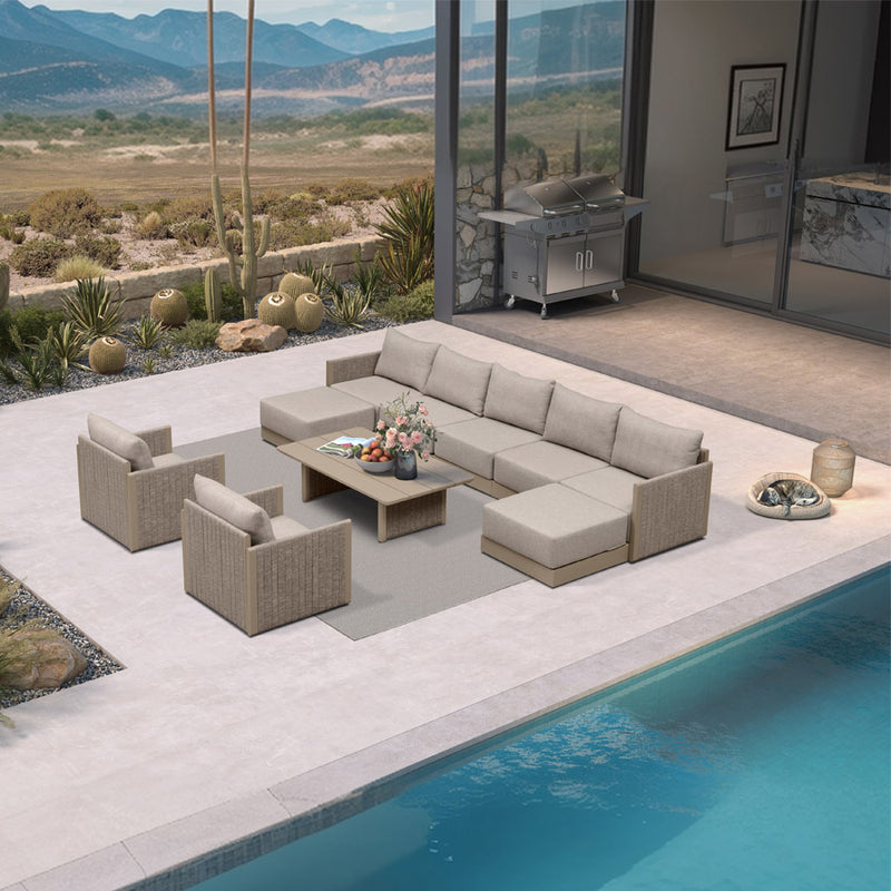 PURPLE LEAF Sanori  Patio Conversation Set with  Beige Ottoman and Cushion Patio Sofas Sectional Set for Backyard Porch