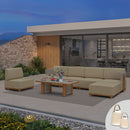 PURPLE LEAF Breck Open-End Modular Outdoor Sectional with Wood-Grain Aluminum Frame and Thick Teak-Colored Cushions for Open-Air Comfort