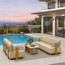 PURPLE LEAF Breck Open-End Modular Outdoor Sectional with Wood-Grain Aluminum Frame and Thick Teak-Colored Cushions for Open-Air Comfort