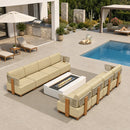 PURPLE LEAF Breck Open-End Modular Outdoor Sectional with Wood-Grain Aluminum Frame and Thick Teak-Colored Cushions for Open-Air Comfort