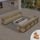 PURPLE LEAF Breck Open-End Modular Outdoor Sectional with Wood-Grain Aluminum Frame and Thick Teak-Colored Cushions for Open-Air Comfort
