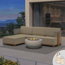 PURPLE LEAF Breck L-Shaped Modular Outdoor Sectional with Wood-Grain Aluminum Frame and Thick Teak-Colored Cushions for Luxury Backyard Lounge