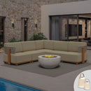 PURPLE LEAF Breck L-Shaped Modular Outdoor Sectional with Wood-Grain Aluminum Frame and Thick Teak-Colored Cushions for Luxury Backyard Lounge