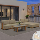 PURPLE LEAF Breck L-Shaped with table Modular Outdoor Sectional with Wood-Grain Aluminum Frame and Thick Teak-Colored Cushions for Luxury Backyard Lounge