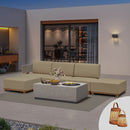 PURPLE LEAF Breck L-Shaped Modular Outdoor Sectional with Wood-Grain Aluminum Frame and Thick Teak-Colored Cushions for Luxury Backyard Lounge