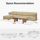 PURPLE LEAF Breck L-Shaped with table Modular Outdoor Sectional with Wood-Grain Aluminum Frame and Thick Teak-Colored Cushions for Luxury Backyard Lounge