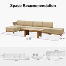 PURPLE LEAF Breck L-Shaped with table Modular Outdoor Sectional with Wood-Grain Aluminum Frame and Thick Teak-Colored Cushions for Luxury Backyard Lounge