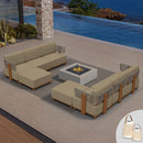 PURPLE LEAF Breck L-Shaped Modular Outdoor Sectional with Wood-Grain Aluminum Frame and Thick Teak-Colored Cushions for Luxury Backyard Lounge