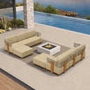 PURPLE LEAF Breck L-Shaped Modular Outdoor Sectional with Wood-Grain Aluminum Frame and Thick Teak-Colored Cushions for Luxury Backyard Lounge