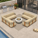 PURPLE LEAF Breck L-Shaped Modular Outdoor Sectional with Wood-Grain Aluminum Frame and Thick Teak-Colored Cushions for Luxury Backyard Lounge